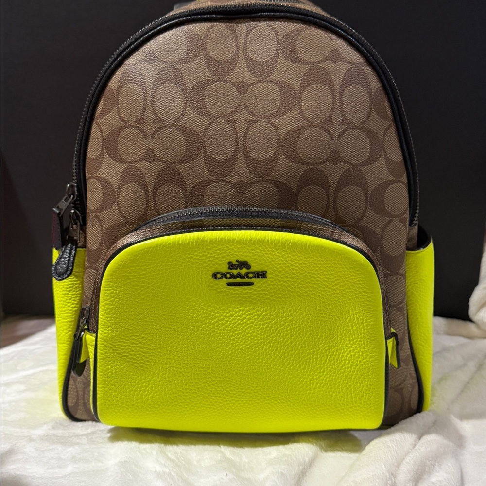 Coach Court Backpack In Colorblock Signature Canvas lime glo